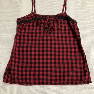 Red and Black Checkered Women's Top